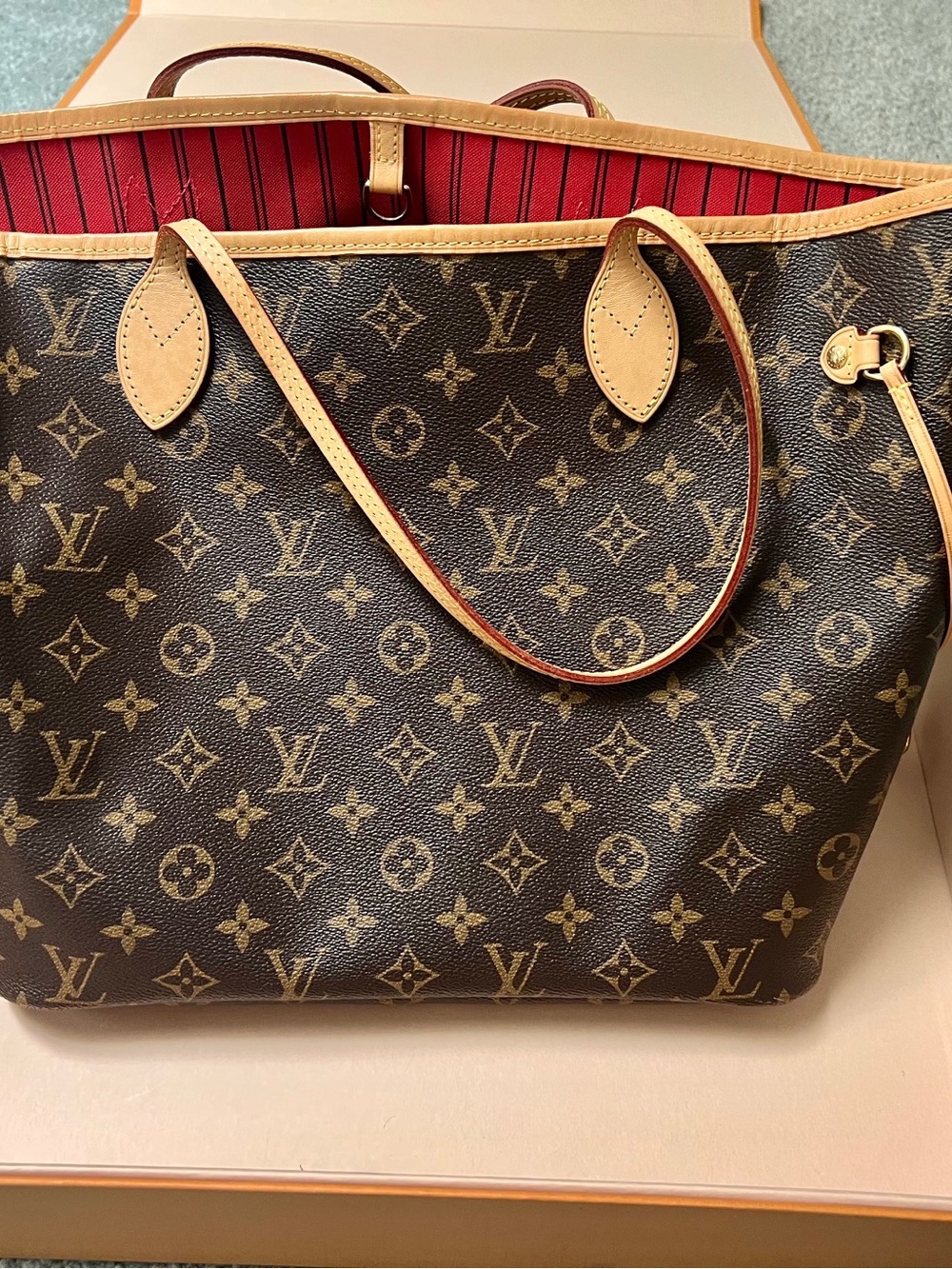 Louis Vuitton Monogram Canvas Tote Bag in Brown with Red Lining